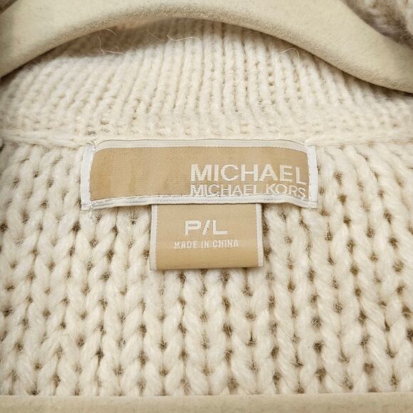 Michael Michael Kors Cowl Neck Cropped Ivory Aplaca Blend Cable Knit Sweater P/L - Picture 3 of 8